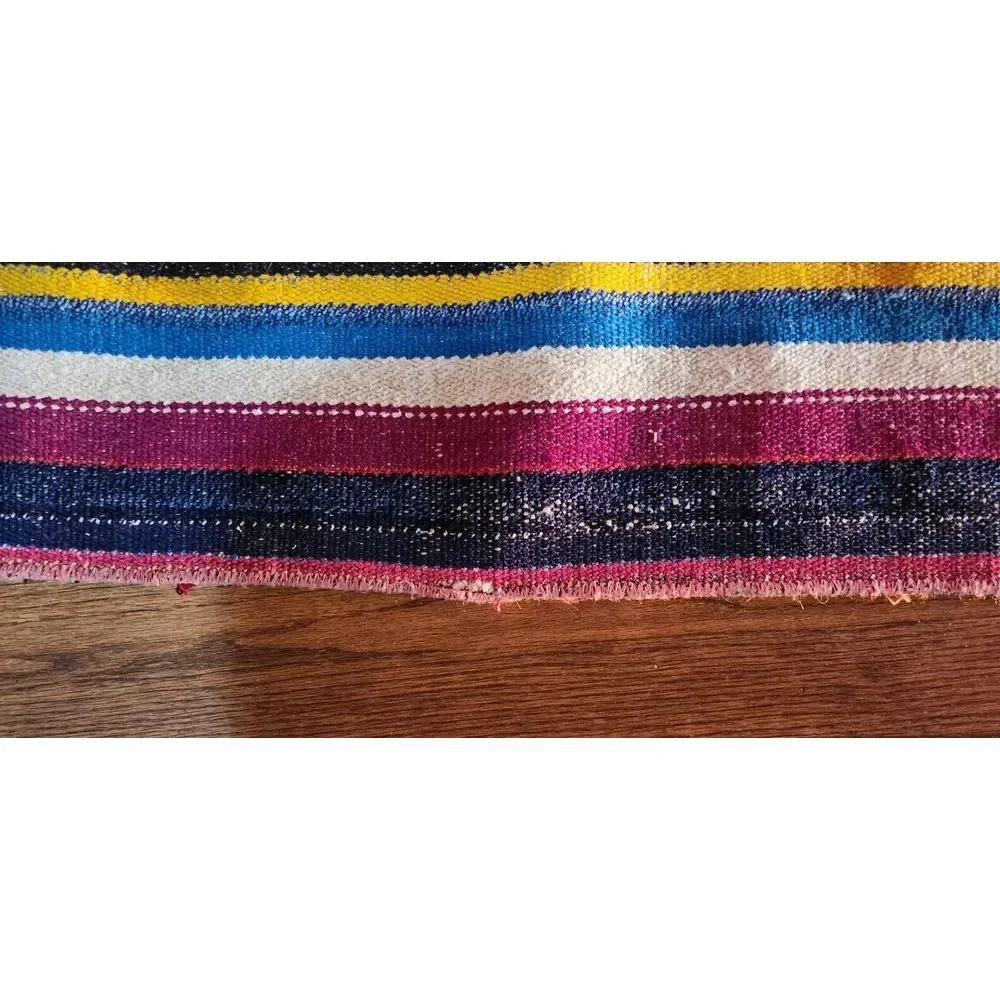 Vintage Red Blue Yellow Black Kilim Runner Rug Hand Knotted Carpet 2ft x 8.5ft